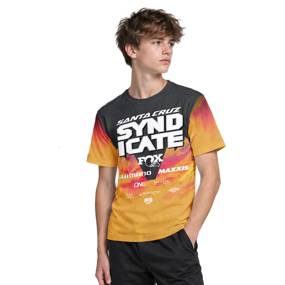 Goldstone #6 Santa Cruz Syndicate Youth Short Sleeve Mountain Bike Jersey – Boy Lifestyle View