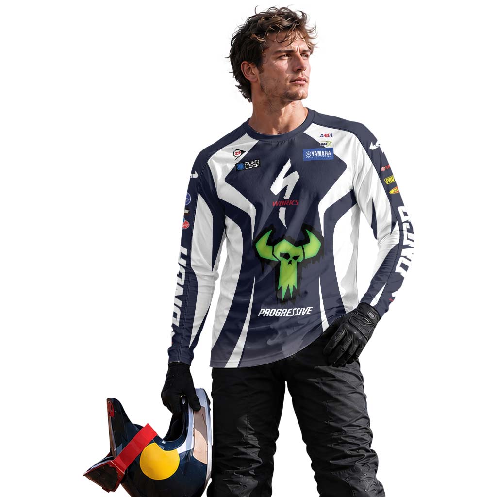 Haiden Deegan 1W Yamaha White Navy Long Sleeve Motocross Jersey – Lifestyle View