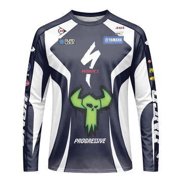 Haiden Deegan 1W Yamaha White Navy Long Sleeve Motocross Jersey – Front View Mockup