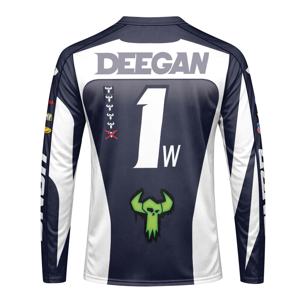 Haiden Deegan 1W Yamaha White Navy Long Sleeve Motocross Jersey – Back View Mockup