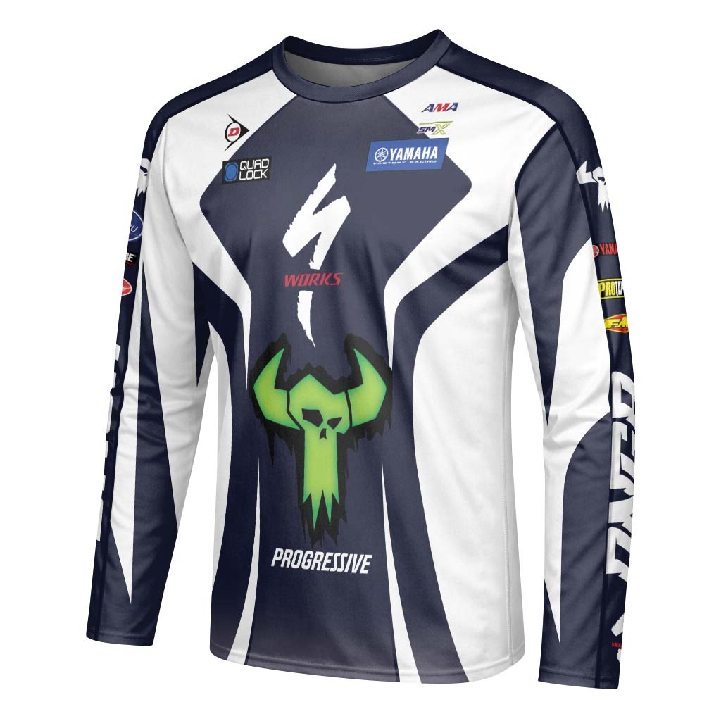 Haiden Deegan 1W Yamaha White Navy Long Sleeve Motocross Jersey – Left Side View Mockup
