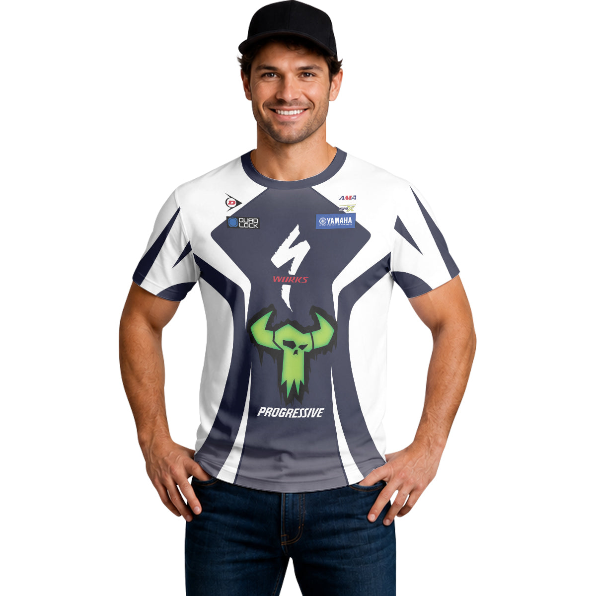 Haiden Deegan 1W Yamaha White Navy Short Sleeve Motocross Jersey – Lifestyle View