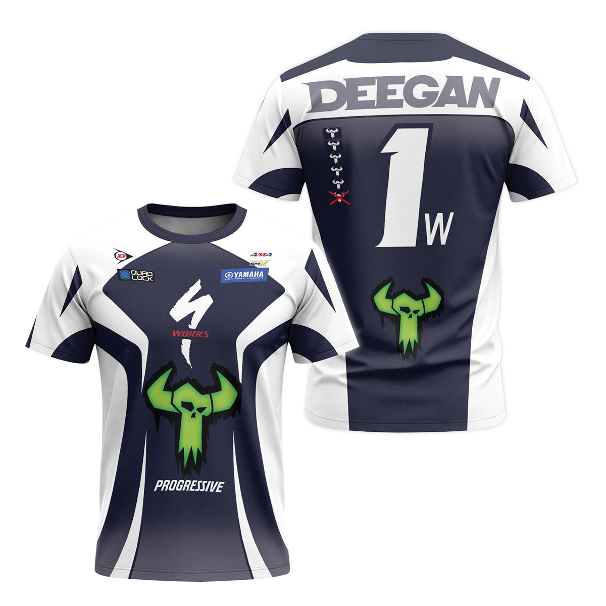 Haiden Deegan 1W Yamaha White Navy Short Sleeve Motocross Jersey – Front and Back View