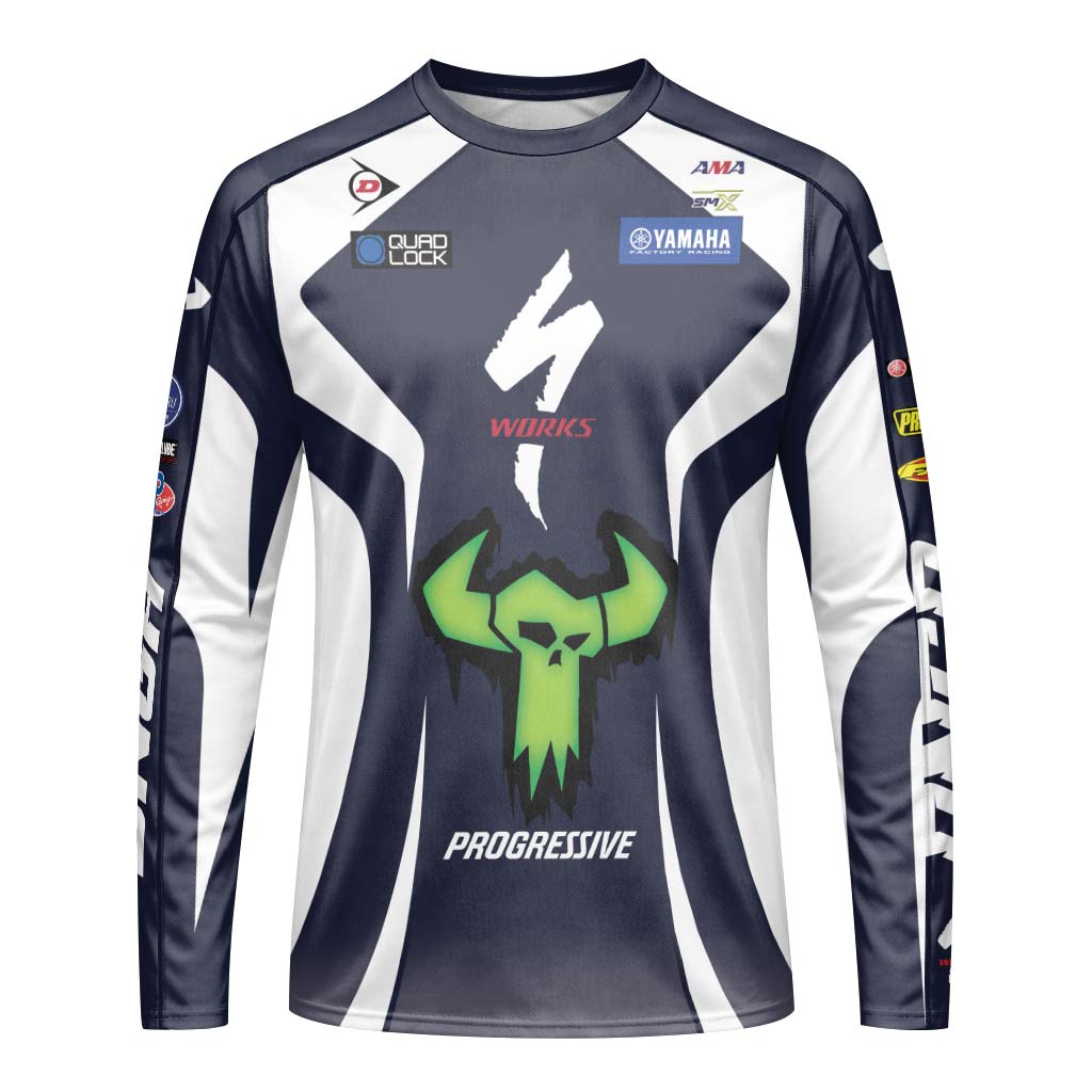 Haiden Deegan 1W Yamaha White Navy Youth Long Sleeve Motocross Jersey – Front View Mockup