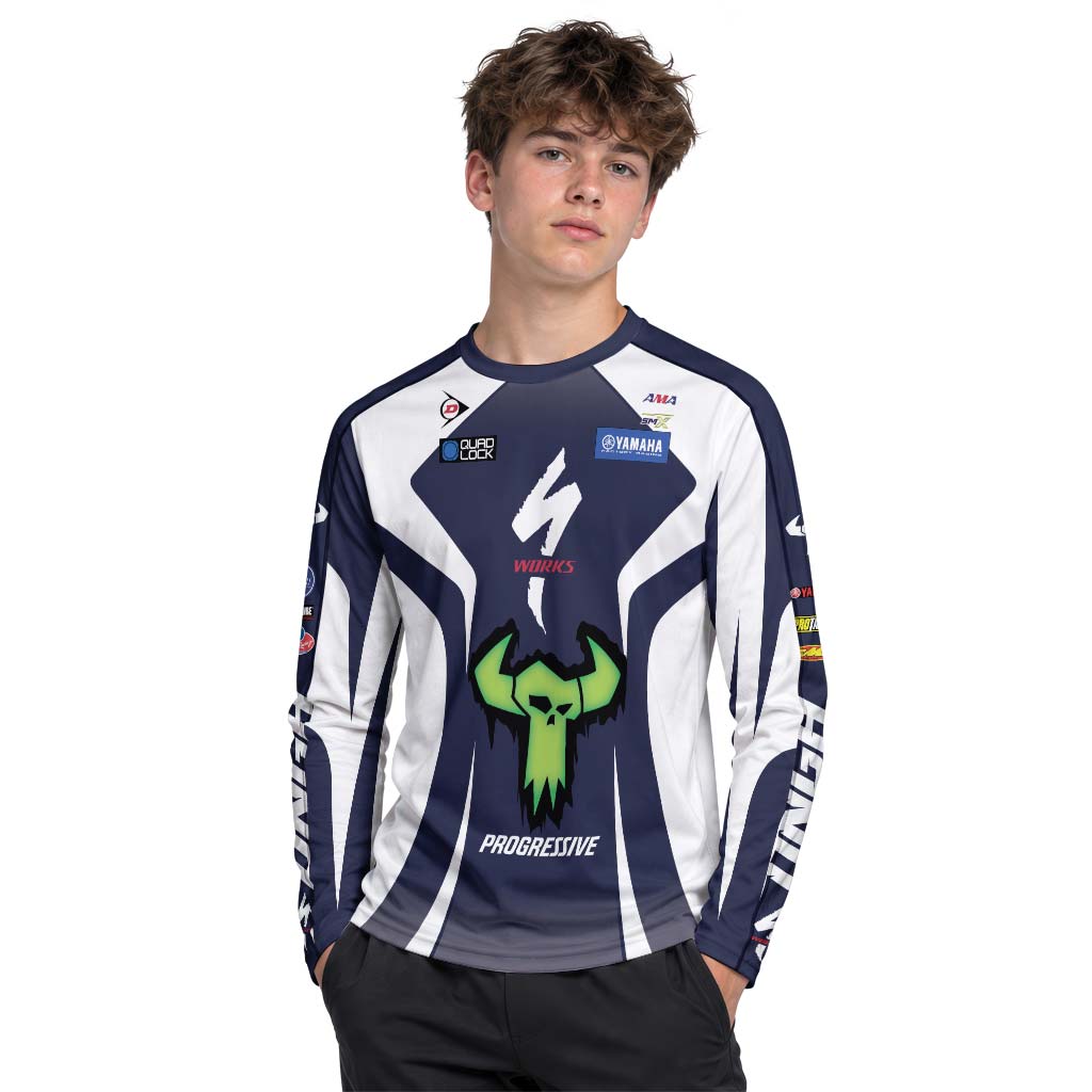 Haiden Deegan 1W Yamaha White Navy Youth Long Sleeve Motocross Jersey – Boy Lifestyle View