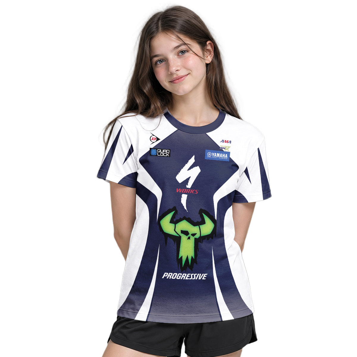 Haiden Deegan 1W Yamaha White Navy Youth Short Sleeve Motocross Jersey – Girl Lifestyle View