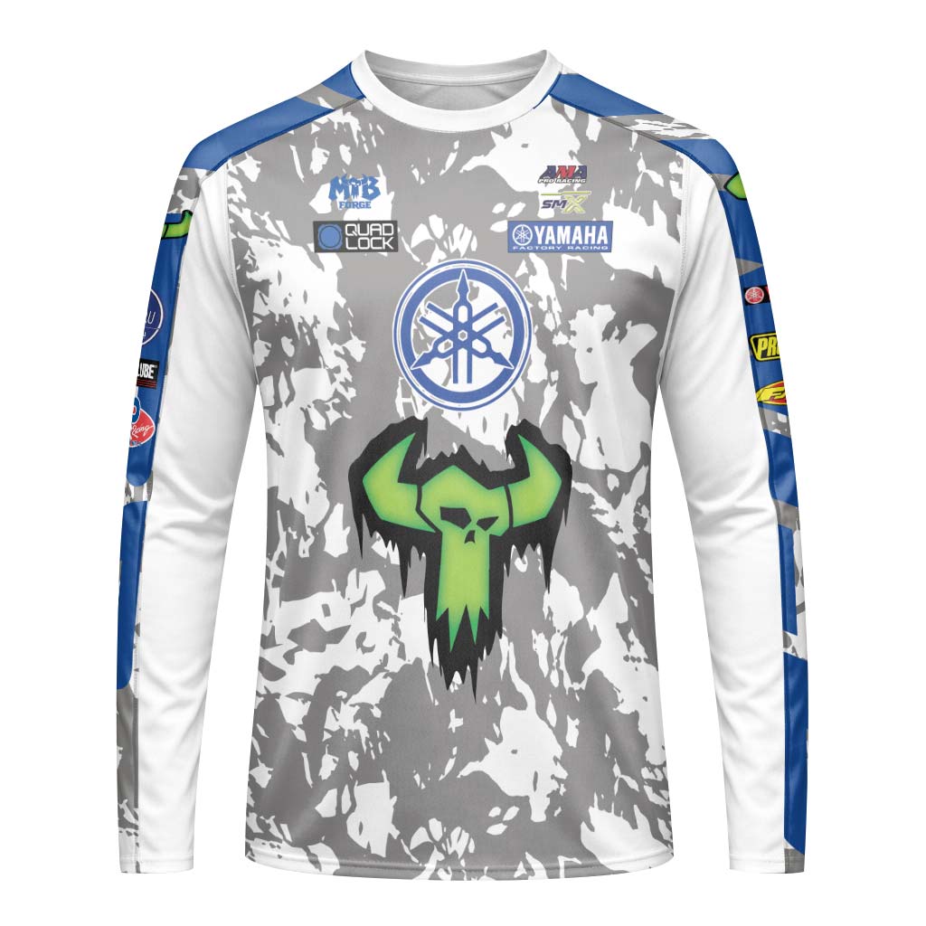 Haiden Deegan 38 Yamaha Blue Gray Camo Long Sleeve Motocross Jersey – Front View Mockup