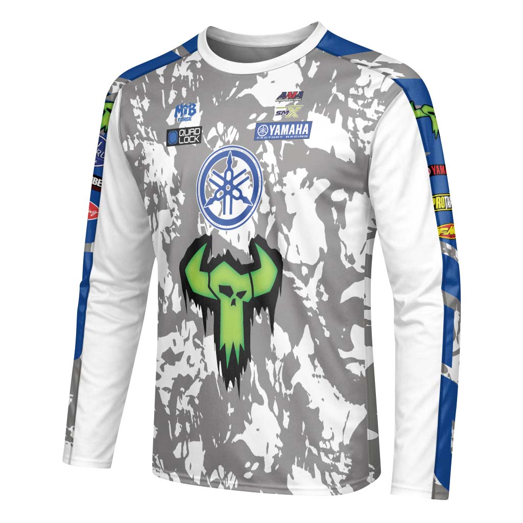 Haiden Deegan 38 Yamaha Blue Gray Camo Youth Long Sleeve Motocross Jersey – Left Side View Mockup