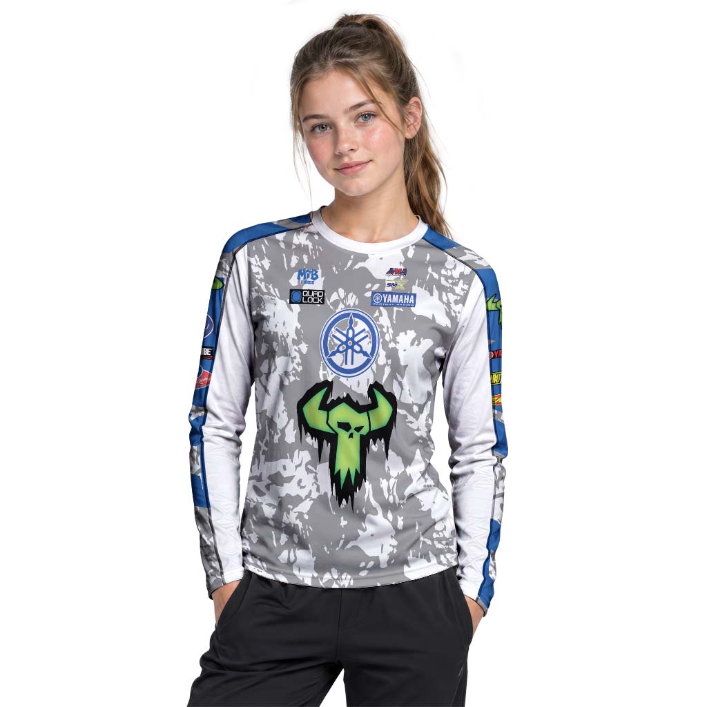 Haiden Deegan 38 Yamaha Blue Gray Camo Youth Long Sleeve Motocross Jersey – Girl Lifestyle View