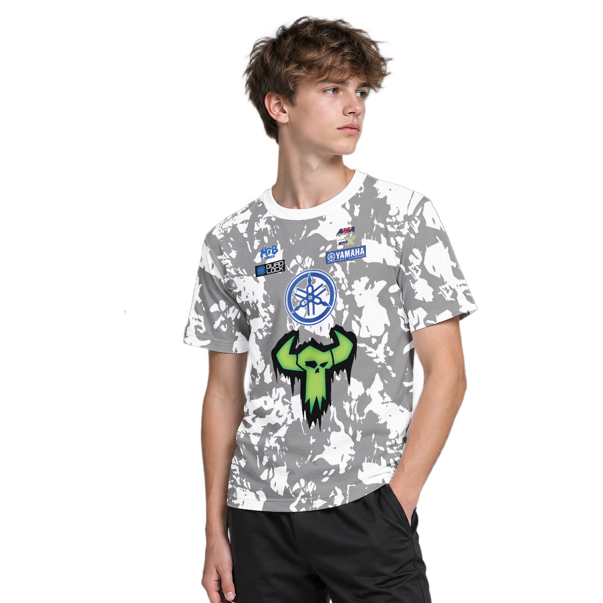 Haiden Deegan 38 Yamaha Blue Gray Camo Youth Short Sleeve Motocross Jersey – Boy Lifestyle View