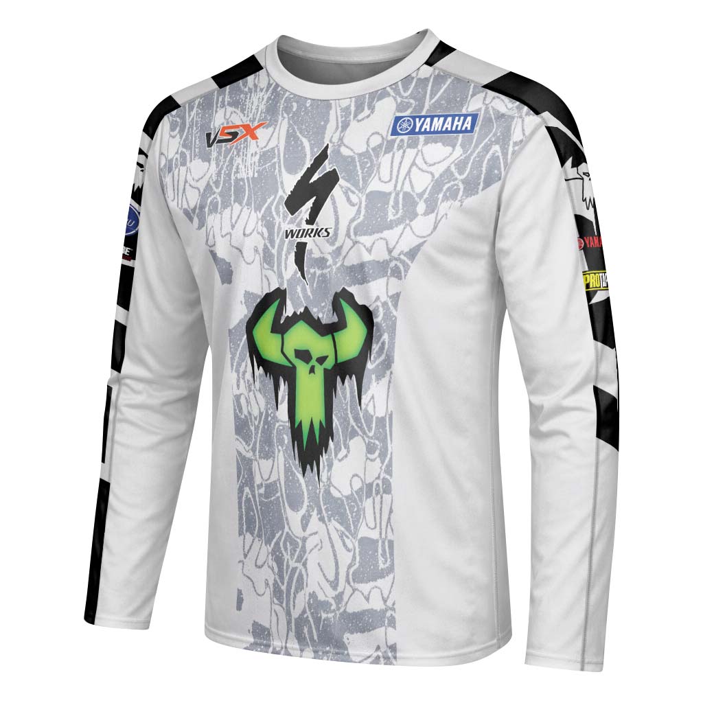 Haiden Deegan 38 Yamaha White Gray Youth Long Sleeve Motocross Jersey – Left Side View Mockup