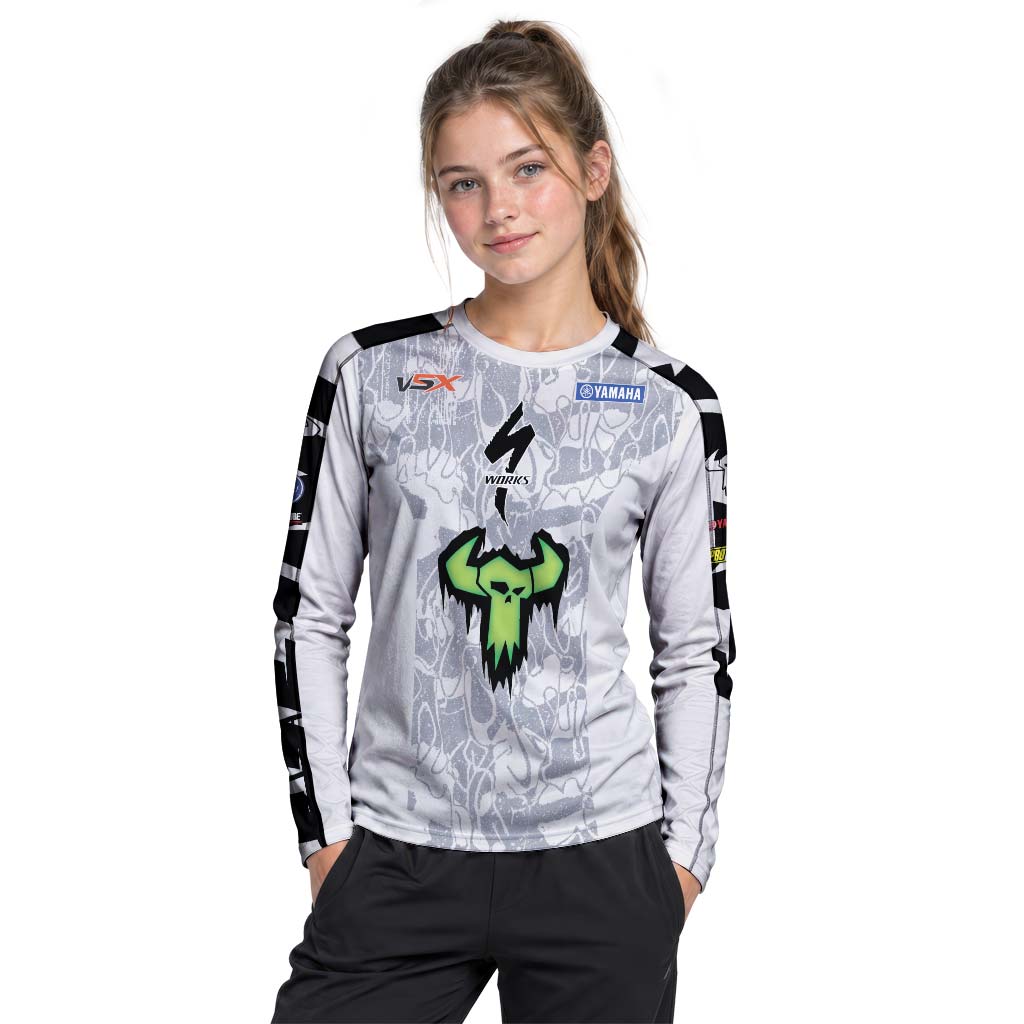 Haiden Deegan 38 Yamaha White Gray Youth Long Sleeve Motocross Jersey – Girl Lifestyle View