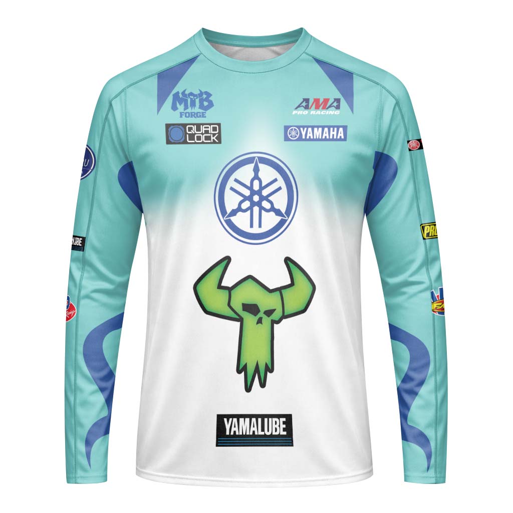 Haiden Deegan Yamaha 1W Aqua Blue White Long Sleeve Motocross Jersey – Front View Mockup