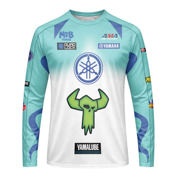 Haiden Deegan Yamaha 1W Aqua Blue White Long Sleeve Motocross Jersey – Front View Mockup