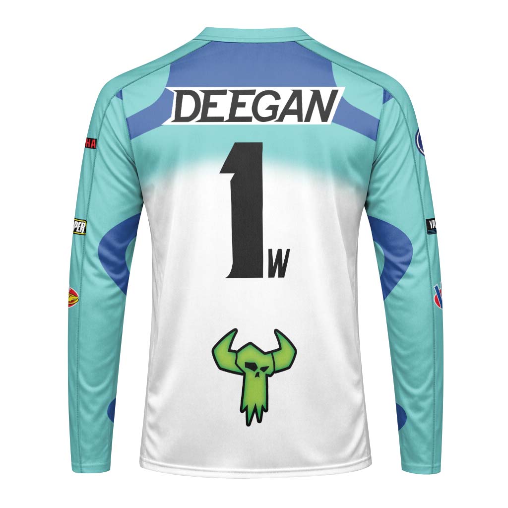 Haiden Deegan Yamaha 1W Aqua Blue White Long Sleeve Motocross Jersey – Back View Mockup
