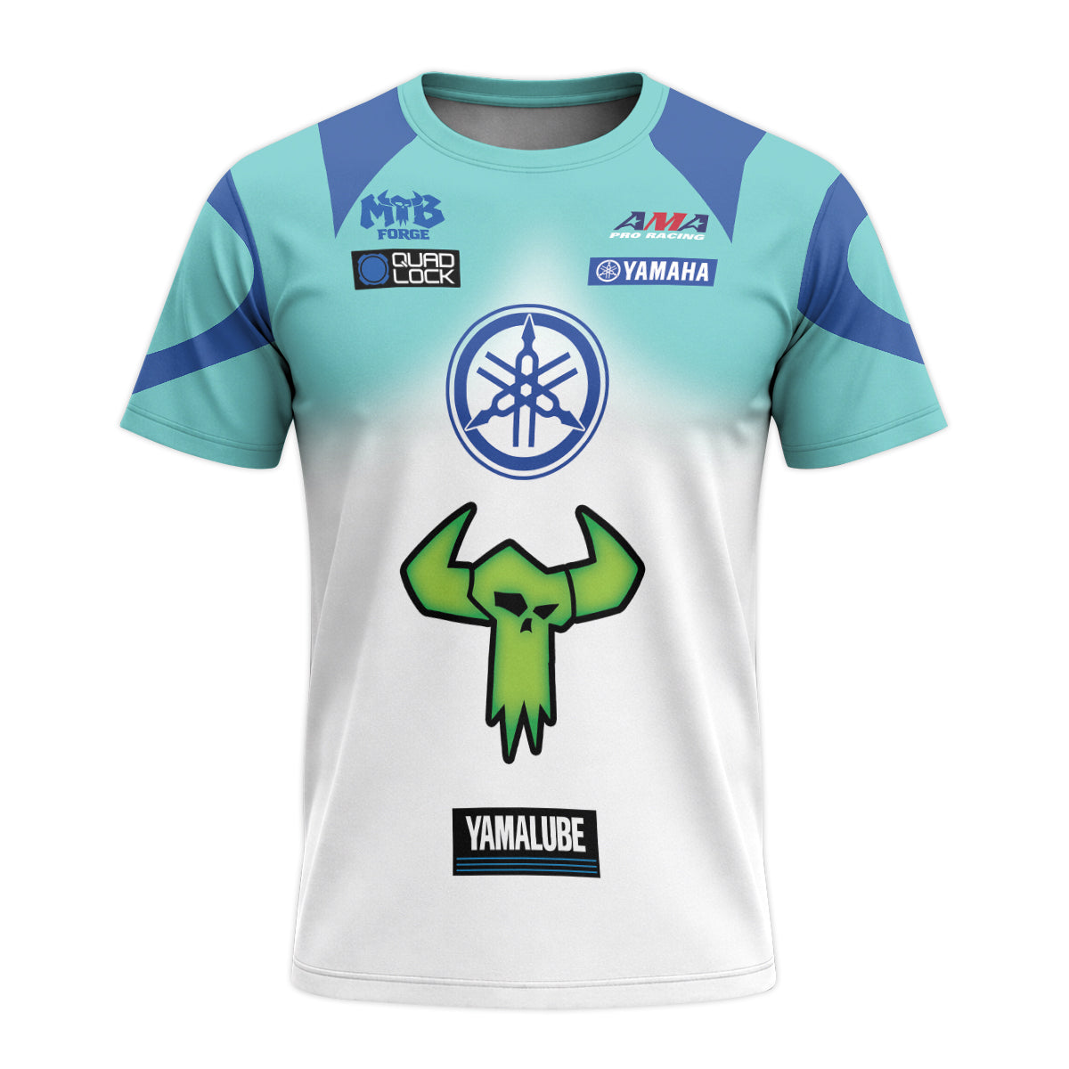 Haiden Deegan Yamaha 1W Aqua Blue White Short Sleeve Motocross Jersey – Front View Mockup