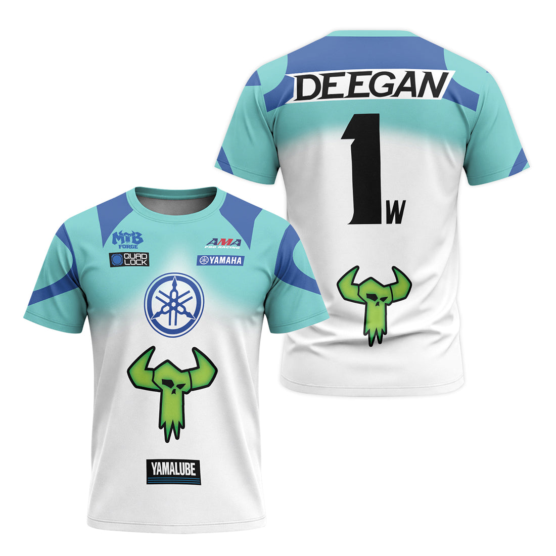 Haiden Deegan Yamaha 1W Aqua Blue White Short Sleeve Motocross Jersey – Front and Back View