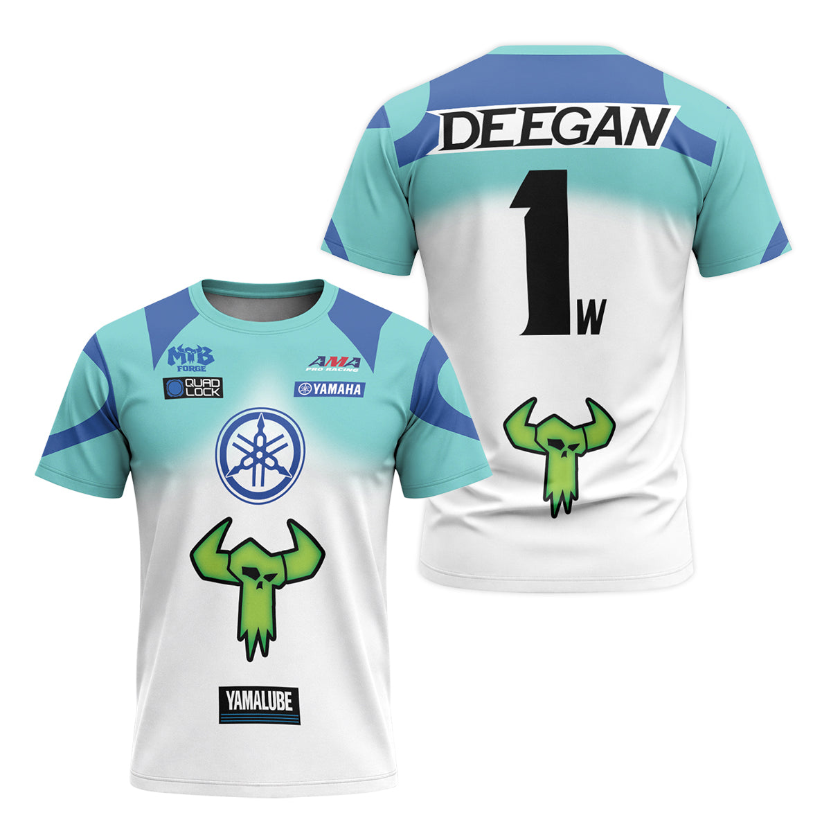 Haiden Deegan Yamaha 1W Aqua Blue White Short Sleeve Motocross Jersey – Front and Back View