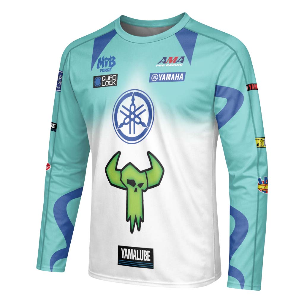 Haiden Deegan Yamaha 1W Aqua Blue White Youth Long Sleeve Motocross Jersey – Left Side View Mockup