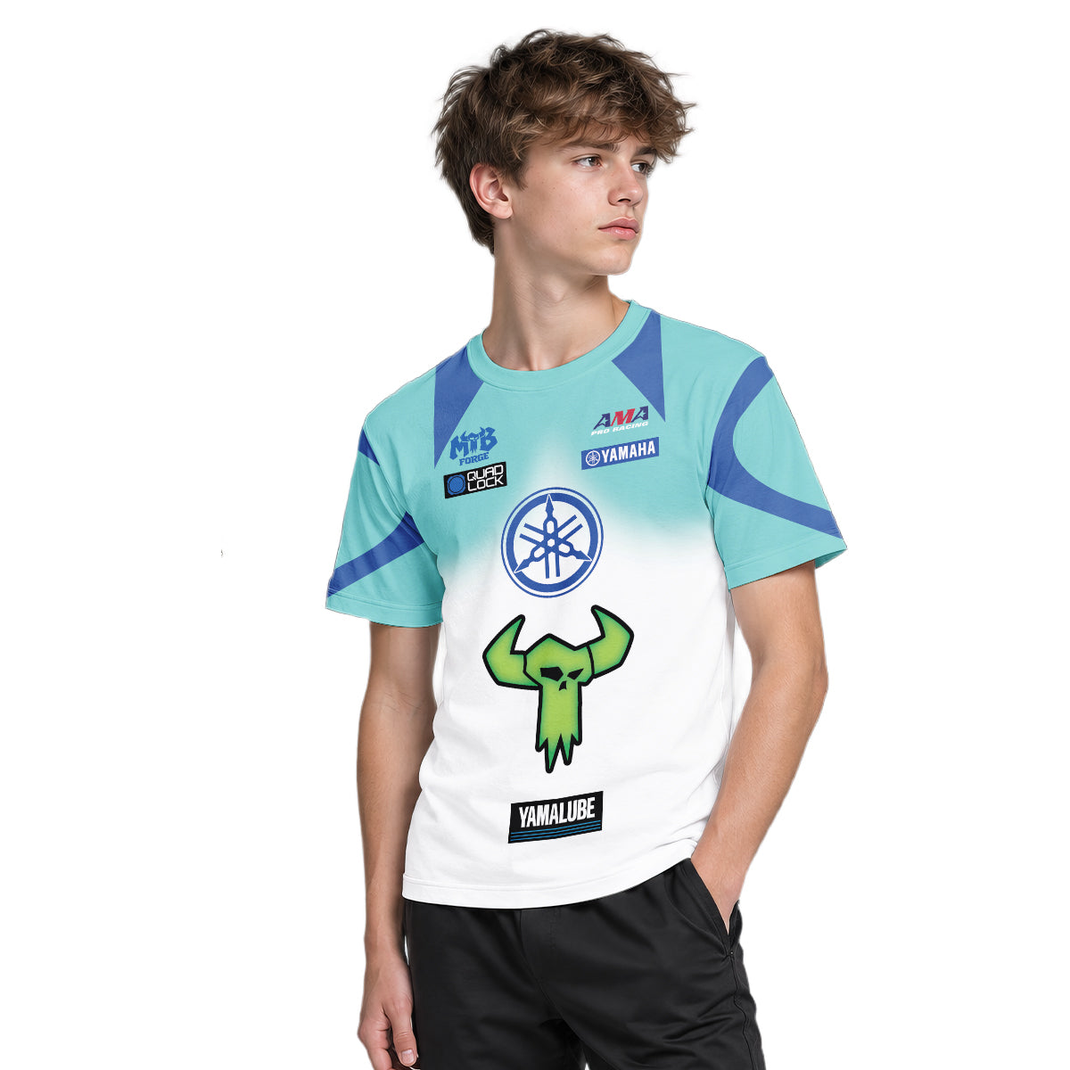 Haiden Deegan Yamaha 1W Aqua Blue White Youth Short Sleeve Motocross Jersey – Boy Lifestyle View