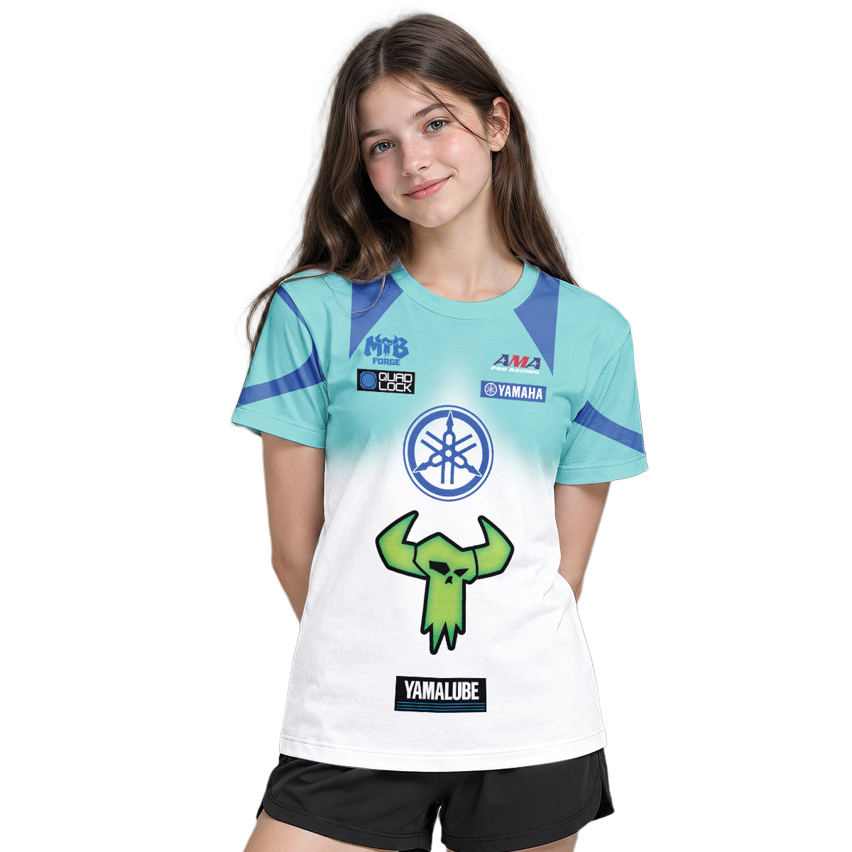 Haiden Deegan Yamaha 1W Aqua Blue White Youth Short Sleeve Motocross Jersey – Girl Lifestyle View