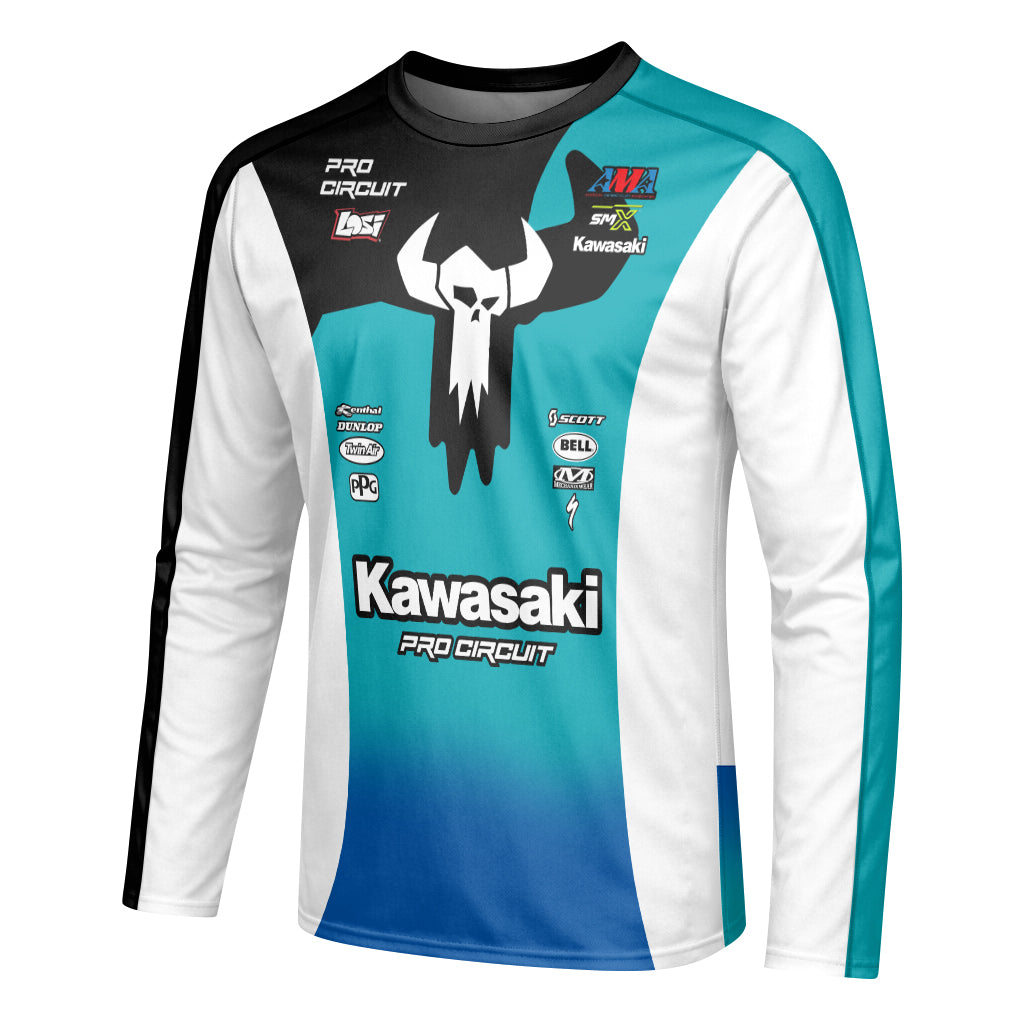 Hammaker 56 Kawasaki Pro Circuit Long Sleeve Motocross Jersey – Left Side View Mockup