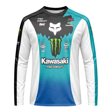 Hammaker 56 Monster Energy Kawasaki Pro Circuit Long Sleeve Motocross Jersey - front view mockup