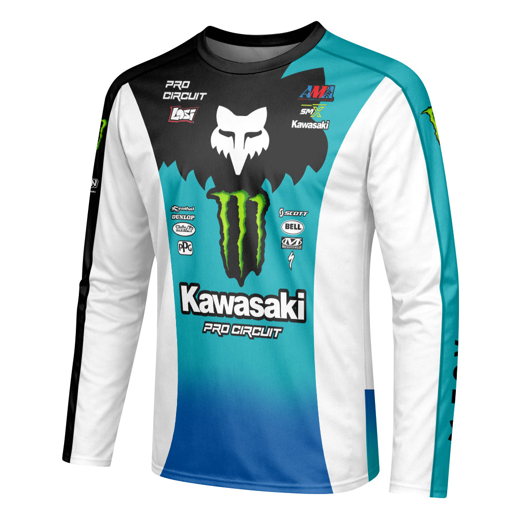 Hammaker 56 Monster Energy Kawasaki Pro Circuit Long Sleeve Motocross Jersey - left side mockup