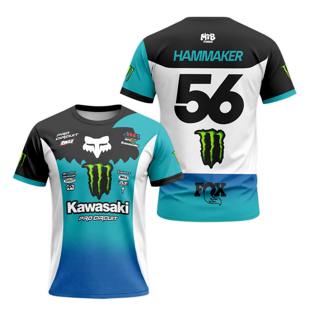 Hammaker 56 Monster Energy Kawasaki Pro Circuit Short Sleeve Motocross Jersey - front and back view