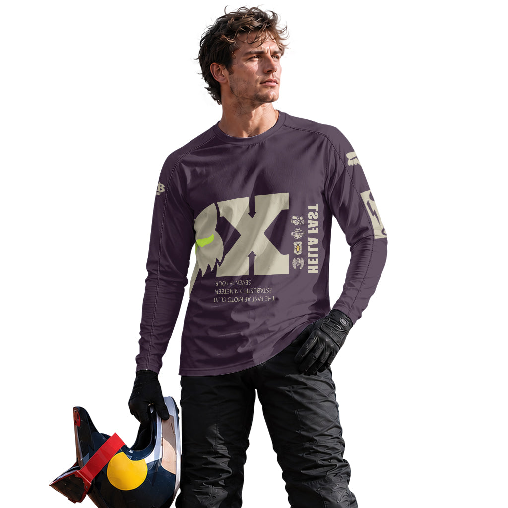 Hella Fast Purple Neon Checkered Long Sleeve Motocross Jersey - lifestyle view