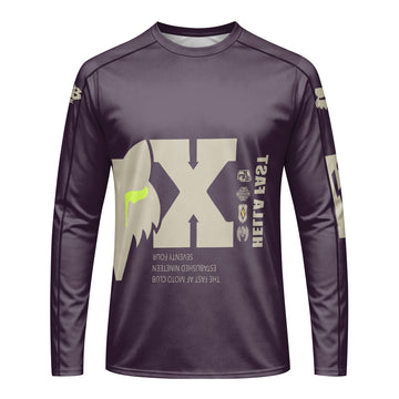 Hella Fast Purple Neon Checkered Long Sleeve Motocross Jersey - front view mockup