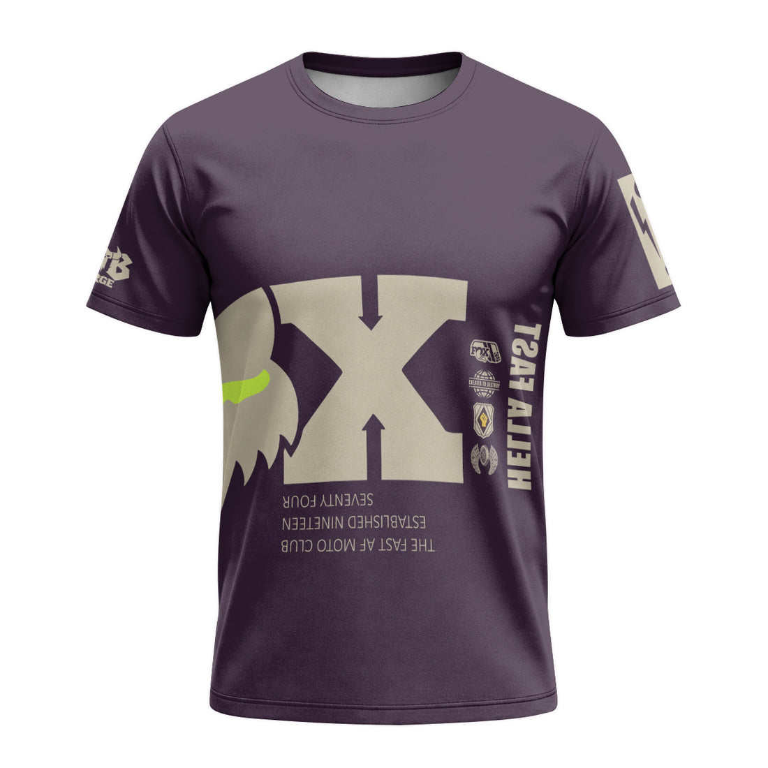 Hella Fast Purple Neon Checkered Short Sleeve Motocross Jersey - front and back view