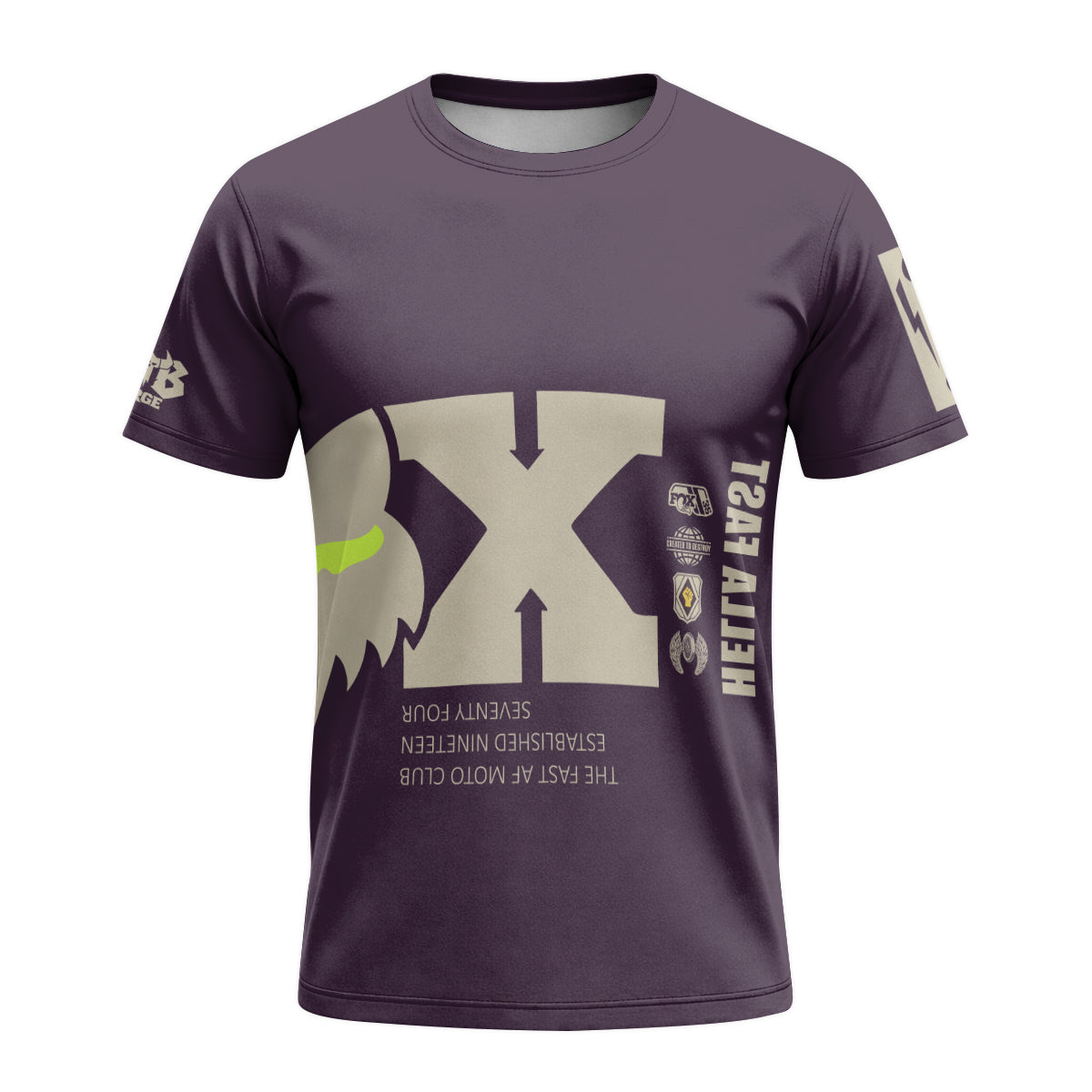 Hella Fast Purple Neon Checkered Short Sleeve Motocross Jersey - front view mockup