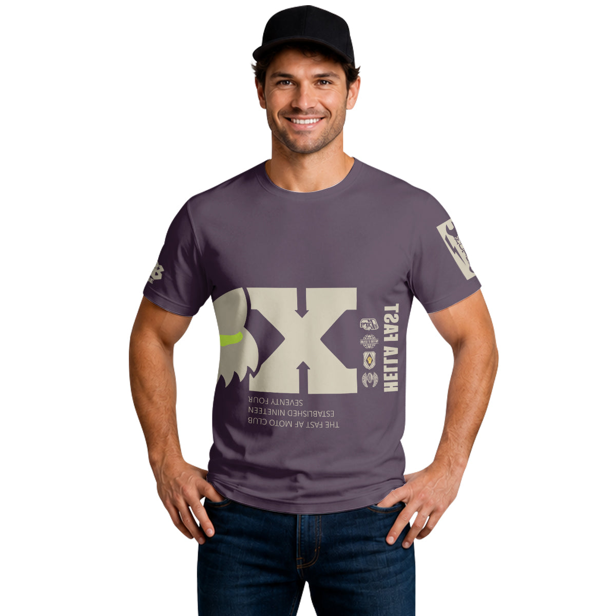 Hella Fast Purple Neon Checkered Short Sleeve Motocross Jersey - lifestyle view