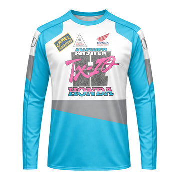 Honda Answer Trix-Z Retro Blue Long Sleeve Motocross Jersey – Front View Mockup