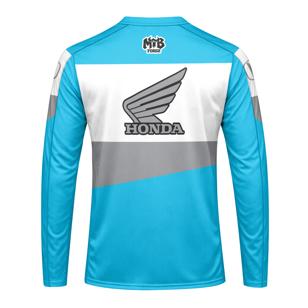 Honda Answer Trix-Z Retro Blue Long Sleeve Motocross Jersey – Back View Mockup