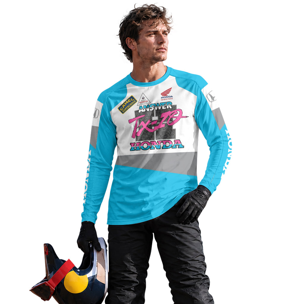 Honda Answer Trix-Z Retro Blue Long Sleeve Motocross Jersey – Lifestyle View