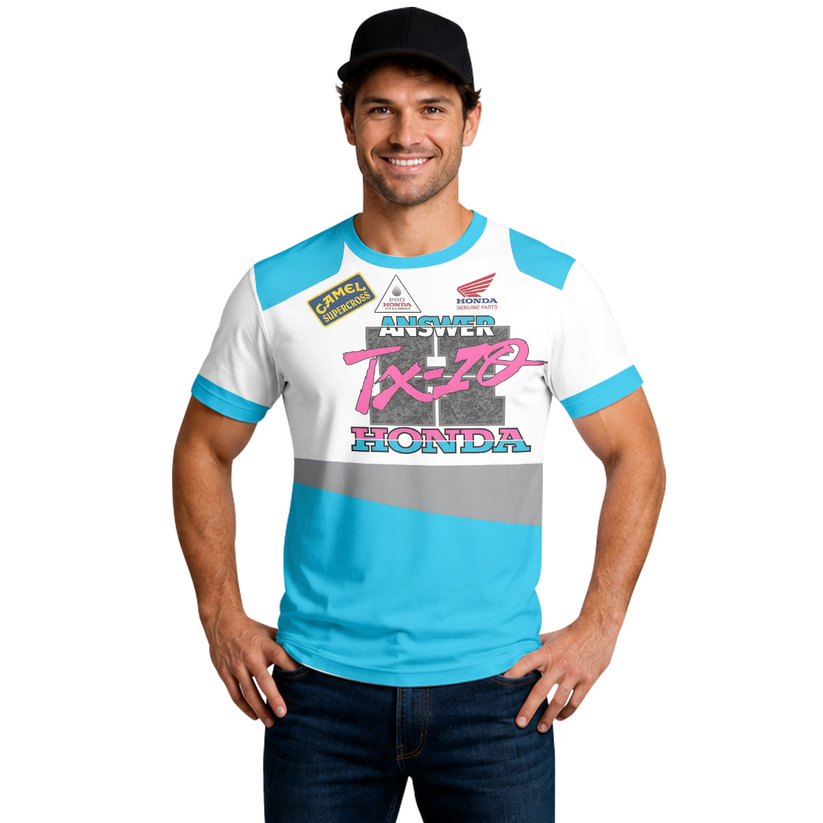 Honda Answer Trix-Z Retro Blue Short Sleeve Motocross Jersey – Lifestyle View