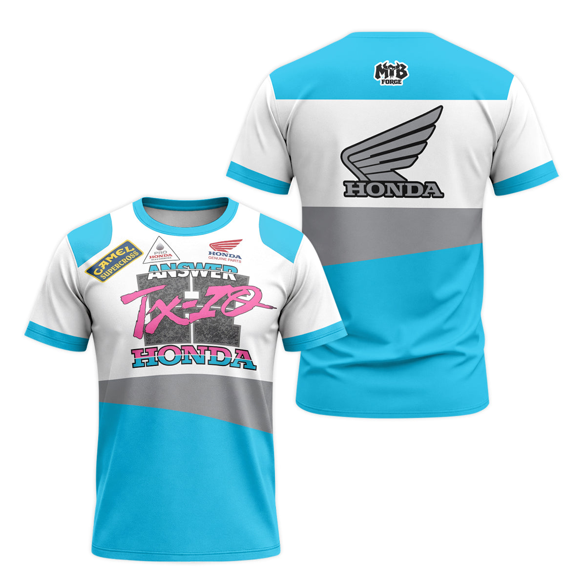 Honda Answer Trix-Z Retro Blue Short Sleeve Motocross Jersey – Front and Back View