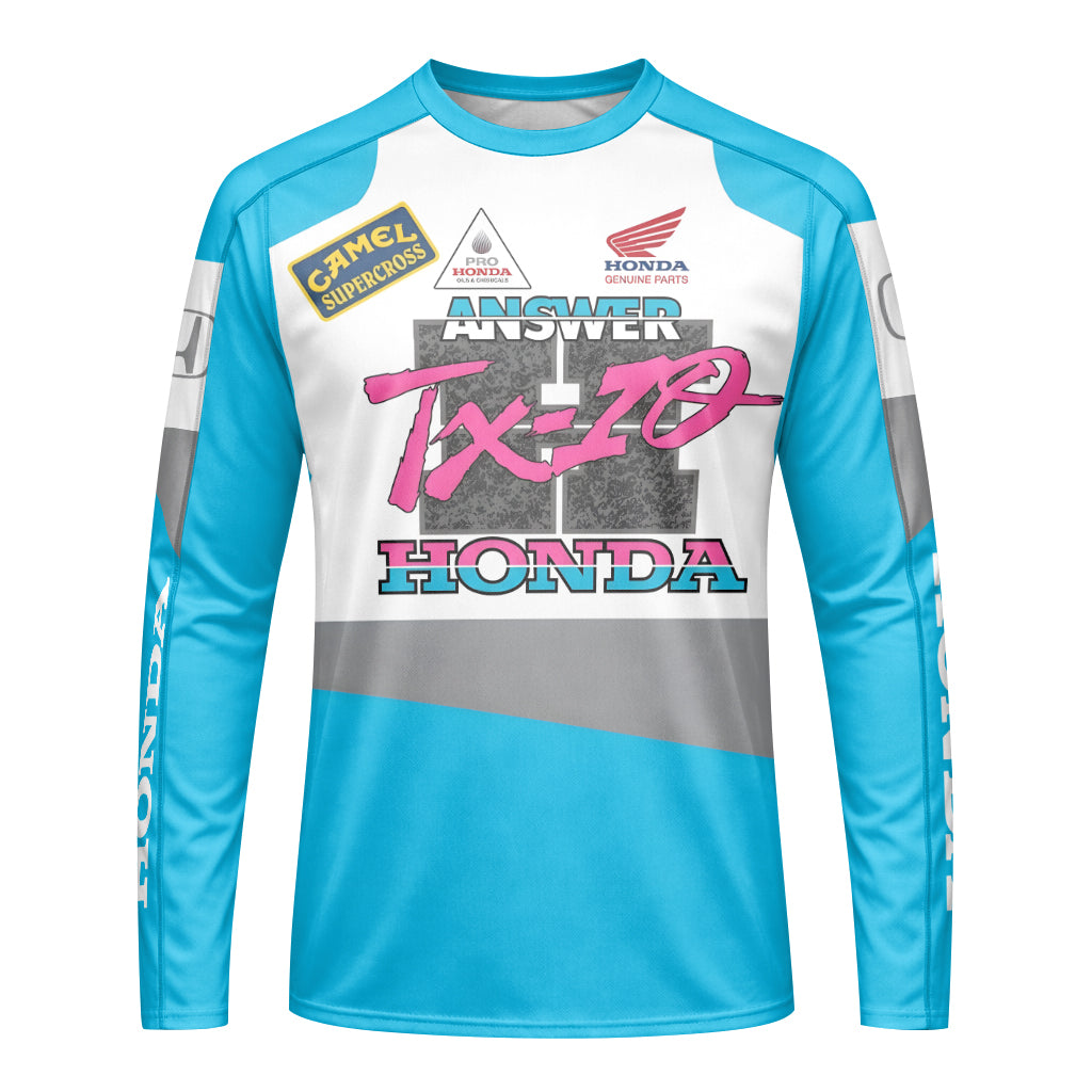 Honda Answer Trix-Z Retro Blue Youth Long Sleeve Motocross Jersey – Front View Mockup