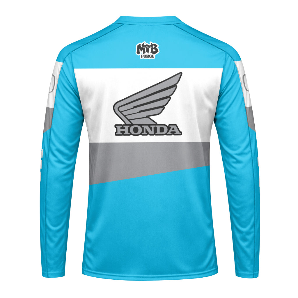 Honda Answer Trix-Z Retro Blue Youth Long Sleeve Motocross Jersey – Back View Mockup