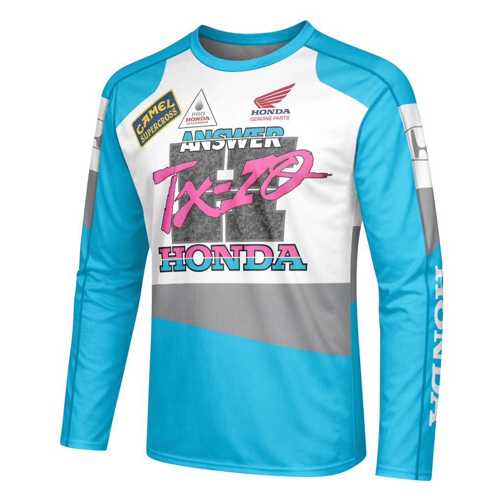 Honda Answer Trix-Z Retro Blue Youth Long Sleeve Motocross Jersey – Left Side View Mockup