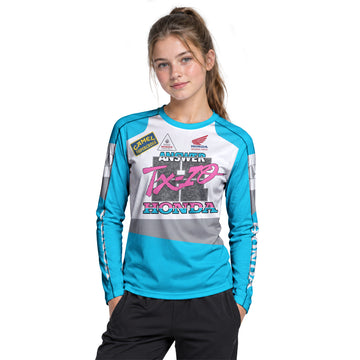 Honda Answer Trix-Z Retro Blue Youth Long Sleeve Motocross Jersey – Girl Lifestyle View