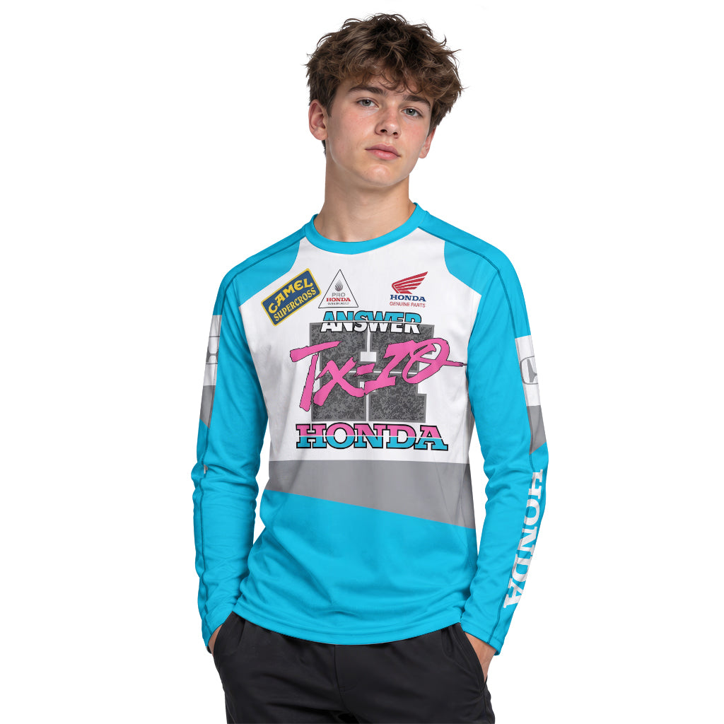 Honda Answer Trix-Z Retro Blue Youth Long Sleeve Motocross Jersey – Boy Lifestyle View