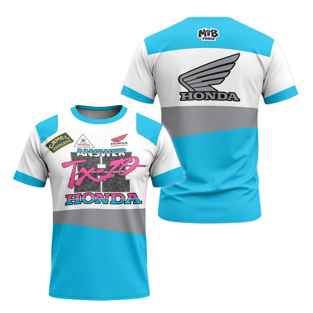 Honda Answer Trix-Z Retro Blue Youth Short Sleeve Motocross Jersey – Front and Back View