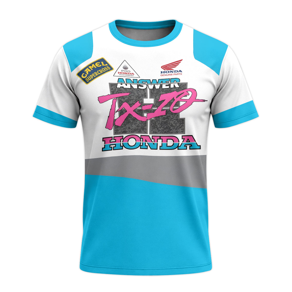 Honda Answer Trix-Z Retro Blue Youth Short Sleeve Motocross Jersey – Front View Mockup