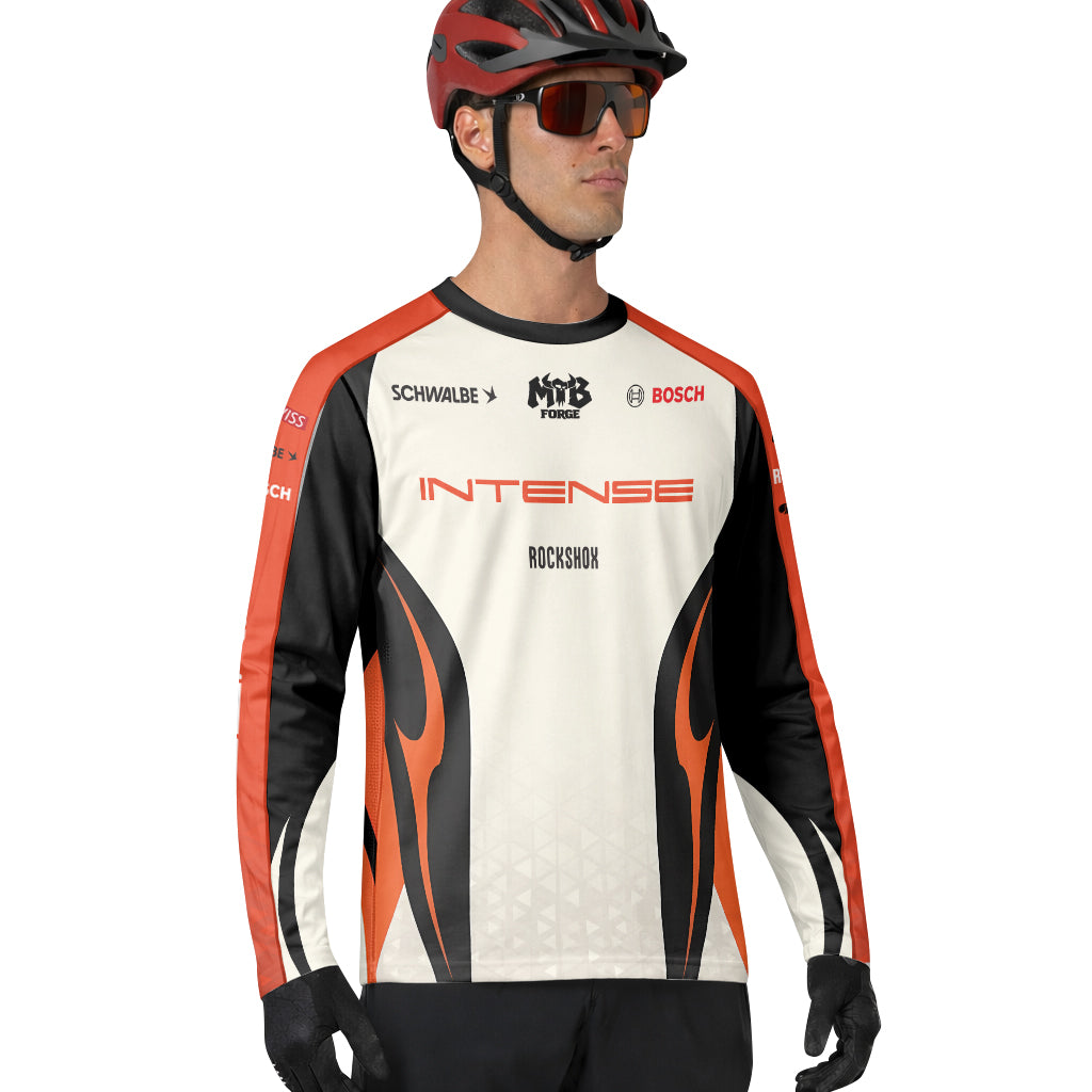 Intense Cream Black Orange Long Sleeve Mountain Bike Jersey - lifestyle view
