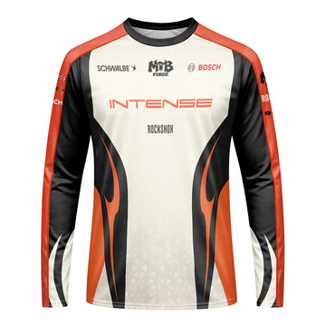 Intense Cream Black Orange Long Sleeve Mountain Bike Jersey - front view mockup