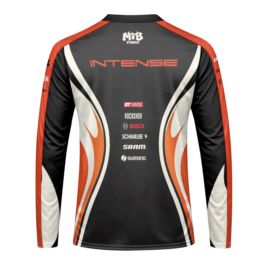 Intense Cream Black Orange Long Sleeve Mountain Bike Jersey - back view mockup