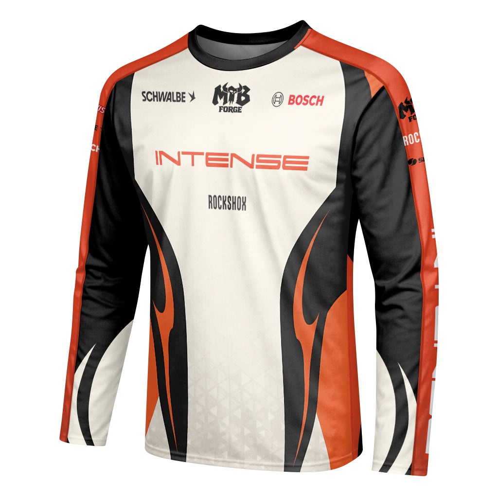 Intense Cream Black Orange Long Sleeve Mountain Bike Jersey - left side mockup